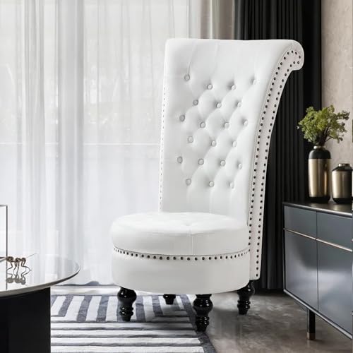 AVAWING High Back Velvet Throne Chair with Storage & Nailhead Trim, White | Tufted Ergonomic Back; Hidden Storage; Sturdy Rubberwood Legs; High-Density Foam; Easy Assembly; For Living Room Bedroom - color: White