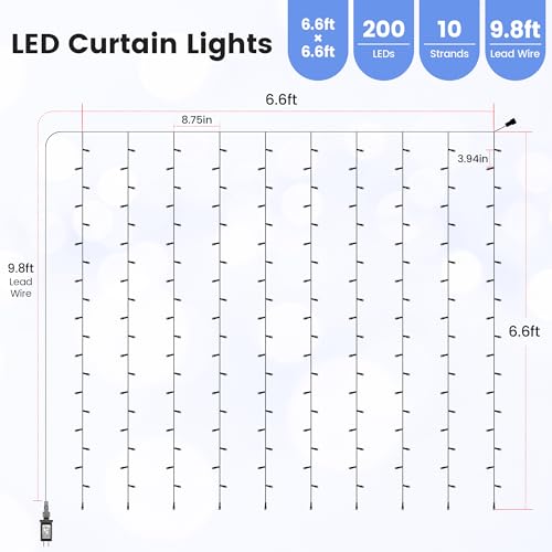 HEYFUNi 6.6FT x 6.6FT Cool White Curtain Lights Plug in, 200 LED | Window String Lights With Remote, 8 Modes, Timer, Memory, Connectable Fairy Lights for Bedroom Wall Wedding Dorm Decor, White - color: White, size: 6.6ft*6.6ft