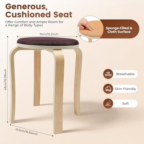 Stackable Wood Stools Set of 8, 17-Inch Height Backless Counter Chairs with Round Top and Non-Slip Foot Pads, Portable School Stool, Flexible Seating for Home, Office, Classrooms