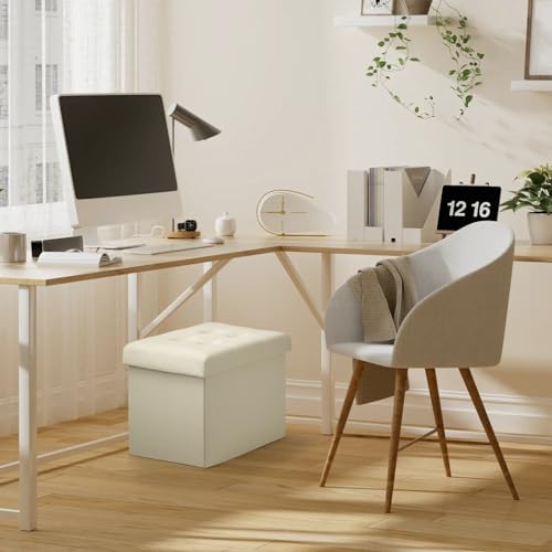 Bsketa Storage Ottoman, Folding Foot Stool with Thicker Foam Padded Seat Small Leather Storage Ottoman Bench Foot Rest for Living Room Foldable Coffee Table 17x13x13in,Beige | Ottoman with Storage, Thicker Foam Padded Seat, Living Room, Dorm, Bedroom, Loa