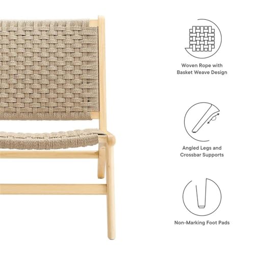 Modway Saoirse Woven Rope Wood Accent Lounge Chair in Natural Natural - color: Natural Natural