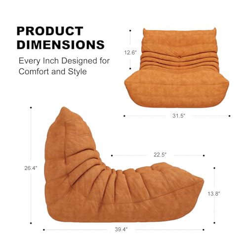 Bean Bag Chair for Adults, Memory Foam Bean Bag Sofa with Waterproof Fabric | Dark Orange, armless lounge shape with no wall support, ideal for apartments, reading nooks, gaming rooms, and movie nights - color: Darkorange, size: Single