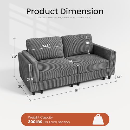 Loveseat Sofa Couch for Living Room, Modular Sectional Small Couch, Grey | Comfy Living Room Chair with Deep Seat, 2-Seat Sofa Chair for Apartments Dorms Offices - color: Grey, size: Loveseat