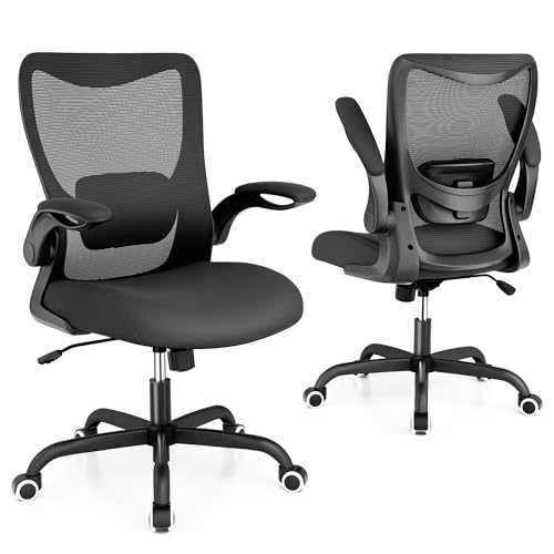 Office Chair, Ergonomic Desk Chair with Adjustable Lumbar Support and Flip up Armrest, Breathable Mesh Computer Chair for Home Office, Black - color: Black