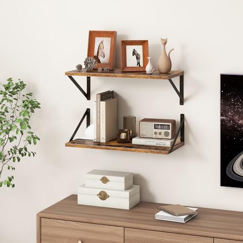 Fun Memories 20 Inch Floating Shelves, Deep Wall Shelves for Kitchen, 20 x 10 Floating Shelf for Living Room, Bedroom, Farmhouse Floating Shelves for Home Decor Storage, Rustic Brown, Set of 2 - color: Rustic Brown, size: 20"W x10"D