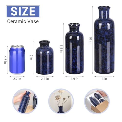 Small Blue Ceramic Vase Set of 3, Boho Modern Flower Vase Room Decor, Farmhouse Decor, Vases for Your Kitchen, Bathroom, Bedroom, Living Room, Office&Shelf Centerpiece Table Decorations - color: Blue