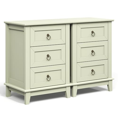 RoyalCraft Farmhouse Tall Nightstand Set of 2, Painted Wooden Bedside End Table with 3 Storage Drawers, Rustic Side Table for Bedroom, Living Room, Light Green - size: 2 Piece