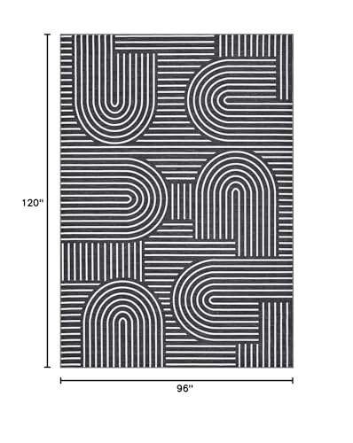 ROYHOME Modern Washable Rug 8x10 Area Rugs for Living Room Non Slip, Black | Abstract Rug for Bedroom, Rainbow Throw Rugs with Rubber Back, Low Pile Stain Resistant Boho Geometric Carpet for Dining Room - color: Black, size: 8' x 10' (Rectangular)