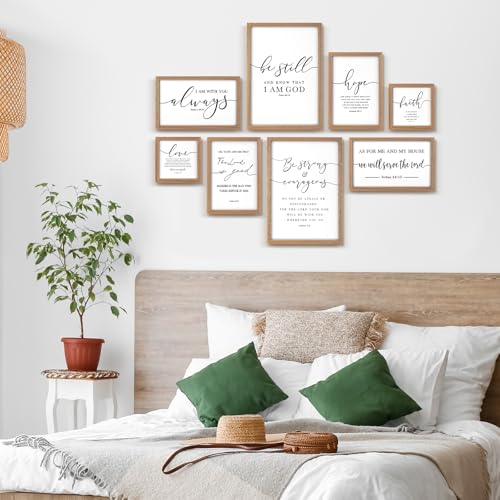 Faccito 8 Set Bible Christian Wall Art Framed, Wooden Decor | Religious Quotes Decor for Bedroom Office, Inspirational Scripture Wooden Art, Modern Framed Set for Home Classroom Work - style: Bible