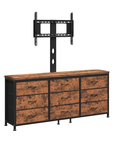 TV Stand with Mount for 32/55/65/75/85 inch TVs, Entertainment Center with 9 Fabric Drawers Dresser Storage, Height Adjustable Media Console - color: Rustic Brown