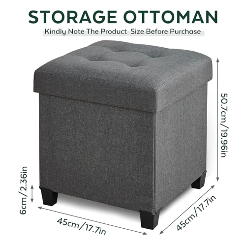 Ottoman with Storage, Square Storage Ottoman for Dorm, Linen Ottomans with Legs for Living Room, Bedroom, 17.7" D x 17.7" W x 19.9" H, Grey - color: Grey, size: 17.7"D x 17.7"W x 19.9"H