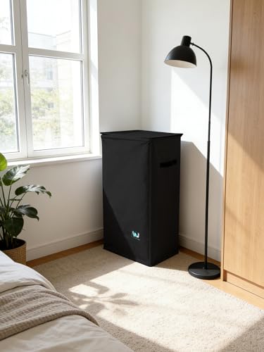 WTREE Laundry Hamper with Lid, Reinforced Sturdy Clothes Hamper with Anti-Puncture Base, Large Collapsible Laundry Basket with Removable Liner Bag, Tall Dirty Clothes Bin for Family, 100L Black - color: Black