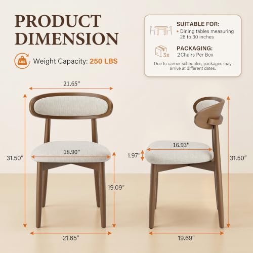 Wooden Dining Chairs Set of 6, Modern Fabric Upholstered Dining Room Chair, Kitchen Side Chairs, Farmhouse Dinner Chair with Curved Back for Kitchen, Beige - color: Beige, size: Set of 6