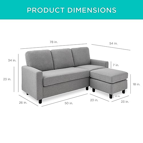 Best Choice Products Upholstered Sectional Sofa for Home, Apartment, Dorm, Bonus Room, Compact Spaces w/Chaise Lounge, 3-Seat, L-Shape Design, Reversible Ottoman Bench, 680lb Capacity - Light Gray - color: Linen - Light Gray