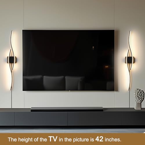 Daunton Modern Plug in Wall Sconces Set of Two, RC Dimmable LED Plug in Wall Light, Black Sconce Wall Lighting for Living Room, Hallway, Bedroom - color: Black, size: 40.5in A plug in