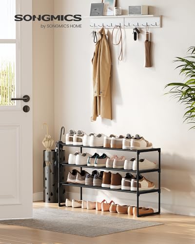 SONGMICS Shoe Rack, 3-Tier Shoe Organizer, Metal Storage Shelf | for Entryway, Upright or Upside Down, for 16-20 Pairs, Stackable, 11.8 x 36.2 x 21.7 Inches, Black ULSA303B02 - color: Black, size: 3 Tiers (36.2"W)