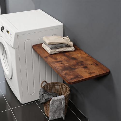 Neoaider Wall Mounted Folding Table 31.5”L x 15.7”W, Brown | Laundry Folding Table with Heavy Duty Metal Collapsible Shelf Brackets, Wall Mounted Desk Fold Down for Small Spaces - color: Brown, size: 31.5" x 15.7"