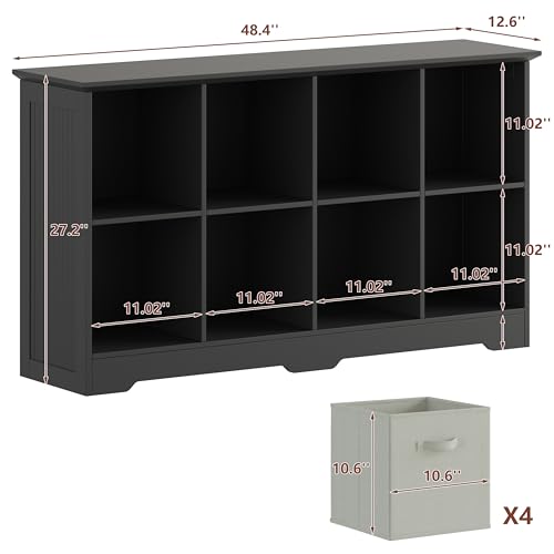 VORONOI 8 Cube Storage Organizer with 4 Fabric Drawers and Removable Shelves — Modular Cube Bookshelf for Bedroom, Living Room, or Home Office, Short Cube Bookcase for Toys, Decor,Black - color: Black, size: 8-Cube