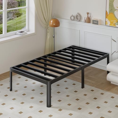 Yicensen 14 Inch Twin Bed Frames Rounded Corner Legs Heavy Duty Platform Twin Metal Bed Frame for Kids, Easy Assembly, Noise Free, No Box Spring Needed, Black. - size: Twin, style: 14 Inch