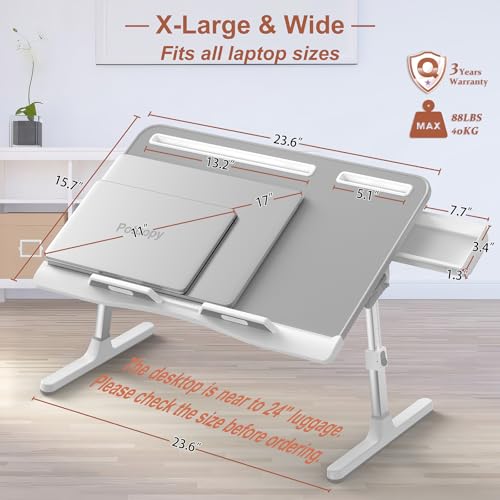 Potuopy Lap Desk, Adjustable Foldable Bed Laptop Tray Table, Large Easy-Clean Wood Grain Desktop with Storage Drawer, Portable Laptop Stand Fits 17" Laptop for Bed Couch Floor (Deep Grey) - color: Deep Grey