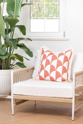 Hofdeco Premium Coastal Patio Indoor Outdoor Pillow Cover Only, 20"x20" Water Resistant for Backyard, Couch, Coral Pink Scale Motif Fringe - color: Coral Pink Scale Motif 20"x20"