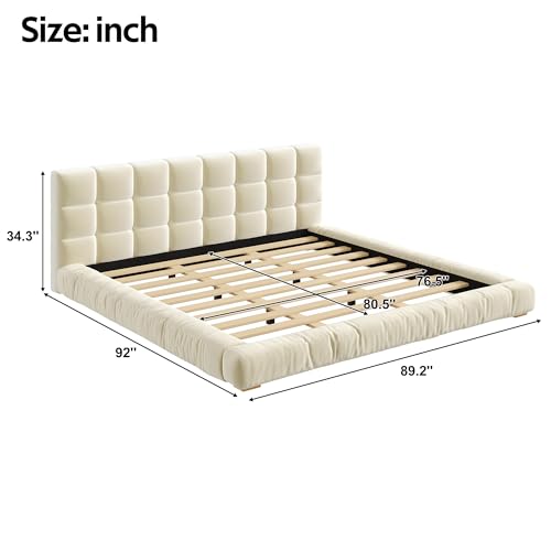 Upholstered Velvet Platform Bed Frame with Channel Tufted Headboard, Modern Low Profile Bed with Sturdy Slat Support, No Box Spring Needed (Beige) - color: Beige