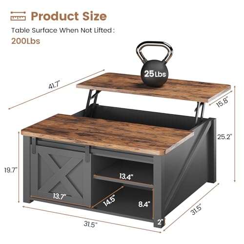 SEDETA 31.5" Lift Top Coffee Table with Storage, Square Coffee Tables for Living Room, Farmhouse Coffee Table with Large Hidden Storage Compartment and Adjustable Shelves, Black - color: Black