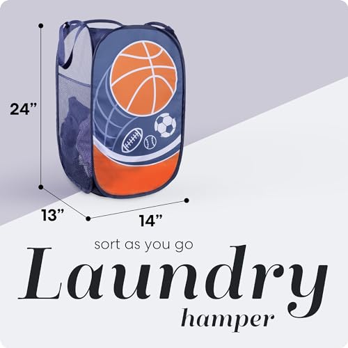 Handy Laundry Collapsible Mesh Pop Up Laundry Hamper with Side Pocket – Breathable, Space-Saving, Foldable Clothes Basket for Laundry, Storage, Travel, Dorm, Sports, 24 Inch - color: Sports
