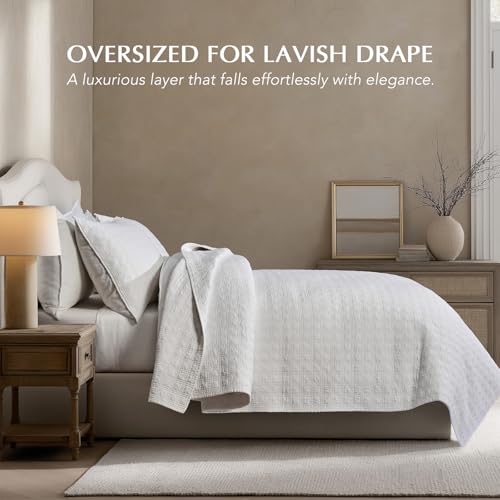 EVERGRACEHOME Cotton Sateen Windowpane Quilt Set Queen Size, Bright White | 100% Cotton, Pre-Washed Soft Coverlet Bedspread, 3-Piece Lightweight Bedding Set for All Season, with 2 Pillow Shams - color: Bright White - Windowpane, size: Full/Queen (96" X 92