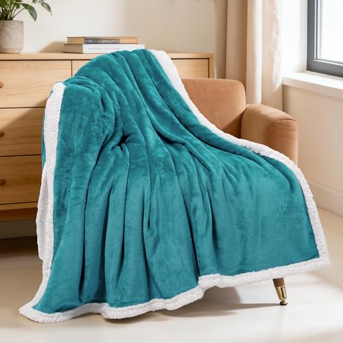 BEAUTEX Sherpa Fleece Throw Blankets, Soft Fluffy Flannel Plush Blanket and Throw, Fuzzy Cozy Cuddle Blankets for Couch Bed Sofa Adults (50" x 60", Harbor Blue) - color: Harbor Blue, size: Throw-50"x60"