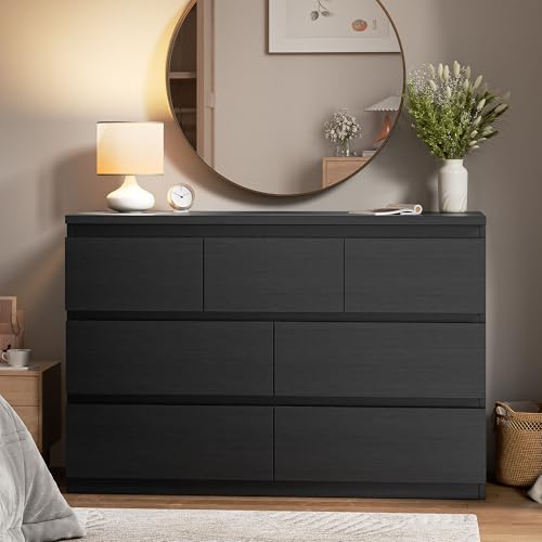 Jocoevol Modern Black 7 Drawer Dresser for Bedroom, Simply Chest of Drawers, Wood Storage Dresser with Deep Drawers for Living Room Hallway Entryway, Black - color: Black