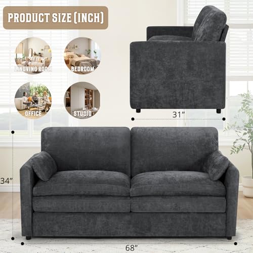 69" Chenille 2 Seats Sofa with 2 Pillows, Dark Grey | Modern Upholstered Sofa with Deeper Seats, Comfy Sofa with Thickened Cushions for Living Room, Apartment - color: Dark Grey, size: Loveseat