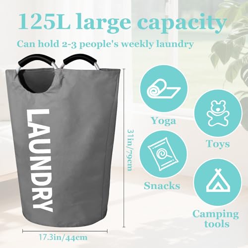 WOOHA 125L Large laundry basket,Collapsible laundry hamper, Tall Clothes Baskets Folding Washing Bin Foldable Fabric Hamper Bags for Bedroom, Closet,Bathroom,College,laundry bag,Darkgray - color: Darkgray, size: 125L-XXXL