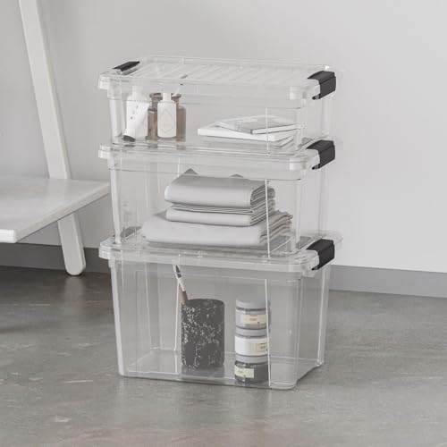 Superio Clear Storage Boxes with Lids, 2.4 Quart Plastic Container Bins for Organizing, Stackable Crates, BPA Free, Non Toxic, Odor Free, Organizers for Home, Office and Dorm, - color: Clear, size: 2.5 Quart