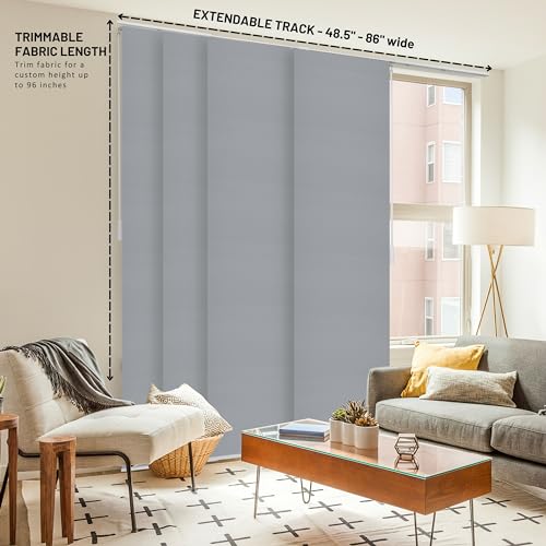 CHICOLOGY Panel Track Blinds, Jersey Grey, 86"x96", Cordless, Divider | 4 Fabric Panels, Fits 46–86″ Wide, Wall/Ceiling Mount, Room Divider Ready, Height Trimmable, Child & Pet Safe - color: Skyrise Grey
