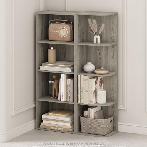 Furinno Reed Corner Shelf, 4-Tier Corner Bookshelf, Book Shelf, Corner Shelves, Storage Rack, for Organization and Storage, Home Office, Living Room, French Oak - color: French Oak, size: 4-Tier Corner