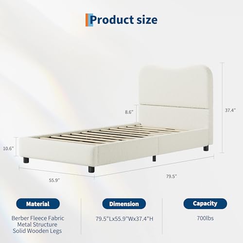 GarveeHome Full Size Bed Frame with Boucle Fabric, Beige | Upholstered Headboard, Low Profile, Sturdy Platform Bed, Rounded Corners Design, Noise Free, No Box Spring Needed - color: Beige, size: Full