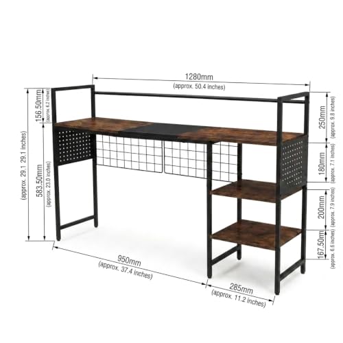 Desk Shelf Organizer with Pegboard & Hooks, Desk Hutch for Computer Monitor, Multi-Tier Wood Desktop Bookshelf Display Rack for Home Office Dorm Room (Vintage Brown, 50.39‘’) - color: Vintage Brown, size: 50.39‘’