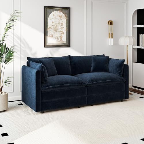 Aoowow Modular Sectional Sofa Modern Convertible Loveseat Couch,77.16 Inch Deep 2-Seater Sofas Comfy Chenille Cloud Sofas and Couches with Pillows for Living Room Apartment(Blue) - color: Blue, size: 2 Seat