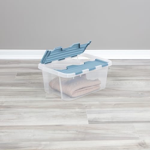 Sterilite Hinged Lid Storage Box Plastic Container, 20 Quart, 6-Pack | Washed Blue - Home Organizer Tote for Storing Shoes, Crafts, Clothing, or Decor - size: 20 Quart