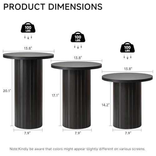 Round Nesting Coffee Table Set of 3 Mid Century Modern Wood Round Coffee Tables with Flexible Small Boho Circle End Table for Space Saving Living Room Comedor Home Office Bedroom(Black) - color: 3pcs Black