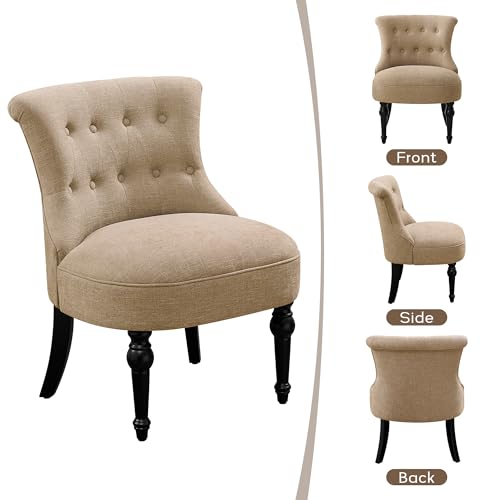 Upholstered Accent Chair, French Country Side Chair (1, Light Brown) | with Tufted Backrest, Thick Padded Seat and Solid Wood Legs for Bedroom, Living Room, Vanity & Reading Nook - color: Light Brown
