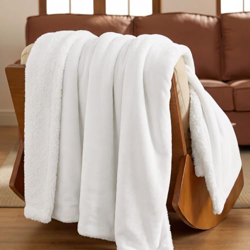 Bedsure GentleSoft Sherpa Fleece Throw Blanket for Couch, Non-Heated, Thick and Warm Throw for Women and Men, Soft Fuzzy Plush Blanket for Winter, Bright White, 50x60 Inches - color: 06 - Bright White, size: Throw (50" X 60")