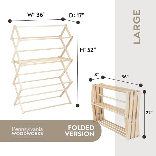 Clothes Drying Rack: Solid Maple Hard Wood Laundry Rack for Sweaters, Blouses, Lingerie & More, Durable Folding Drying Rack, Made in USA, No Assembly Needed, Large - color: Large