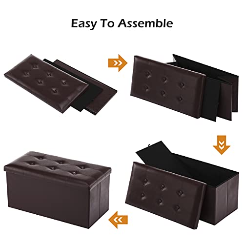 Youdesure Folding Storage Ottoman Bench, 30 inch Faux Leather Footrest Couch for Living Room, Storage Bench with Padded Seat for Bedroom Hallway, Holds up to 350lbs, Brown | Foldable ottoman with hidden storage, padded seat and sturdy MDF frame for everyd