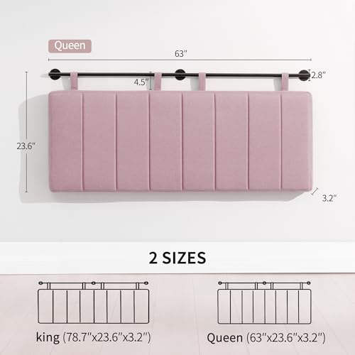 Queen Headboard Only, Wall Mounted Hanging Upholstered Bed Head Board | Modern Vertical Channel Design of Fine Linen, Elegant Pink Fluted Headboard for Bedroom (Pink, Queen Size) - color: Linen/Pink, size: Queen
