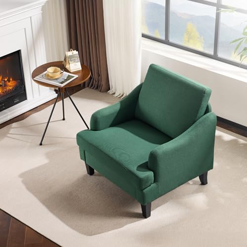 VINGLI Linen Fabric Accent Chair Green, Modern Upholstered Armchair, Comfy Sofa Chair Living Room Bedroom Furniture for Apartment - color: Green