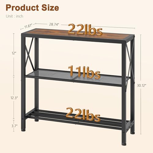 Hoctieon Set of 2 Industrial Console Table, 3 Tier Entryway Table, Metal Frame, Sofa Table with Shelf, Hallway Table, Entrance Table for Entryway, Living Room, Foyer, Hallway, Rustic Brown&Black - color: Rustic Brown, size: 2 Pack