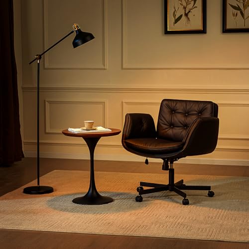 amseatec Criss Cross Office Chair, Swivel Makeup Vanity Chair with Wheels | Wide PU seat supports cross-legged, fidget-friendly sitting; 5-level armrests create pet space; wipe-clean finish eases care - color: Black