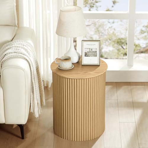 Round Fluted Side Table Set of 2, 17.7" Mid-Century Modern End Tables, Wooden Bedside Table Round Nightstand Small Circle Sofa Accent Table for Living Room, Bedroom Home(Natural) - color: Natural, size: 17.7"D x 17.7"W x 21.6"H